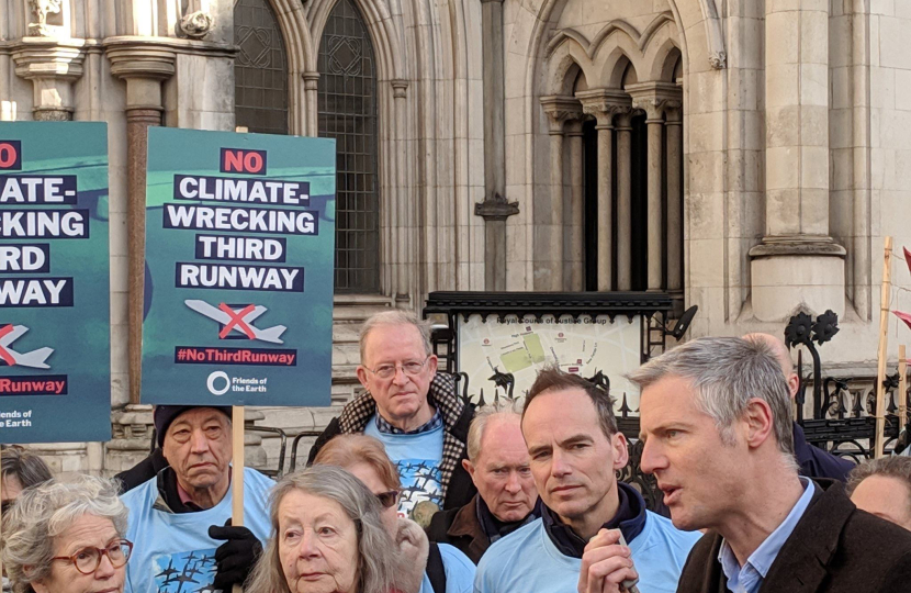 Zac Goldsmith MP and NO 3rd Runway Coaltition outside the High Court campaigning against Heathrow Airport Expansion