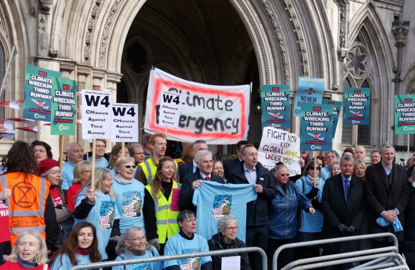 Zac Goldsmith MP and NO 3rd Runway Coaltition outside the High Court campaigning against Heathrow Airport Expansion
