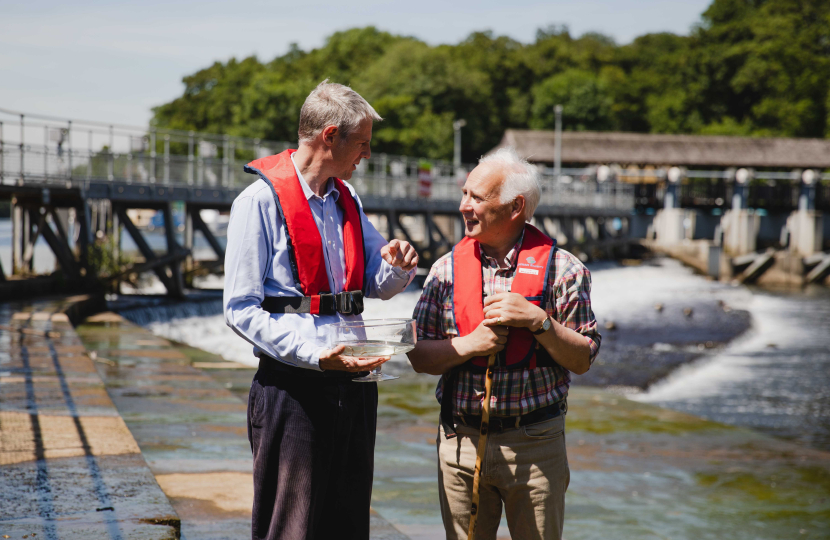 Zac Goldsmith MP releasing eels into the river Thames